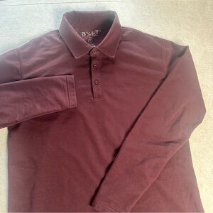 BYLT Basics Men's Small Burgundy Drop Cut Long Sleeve LUX Polo Shirt Stretch